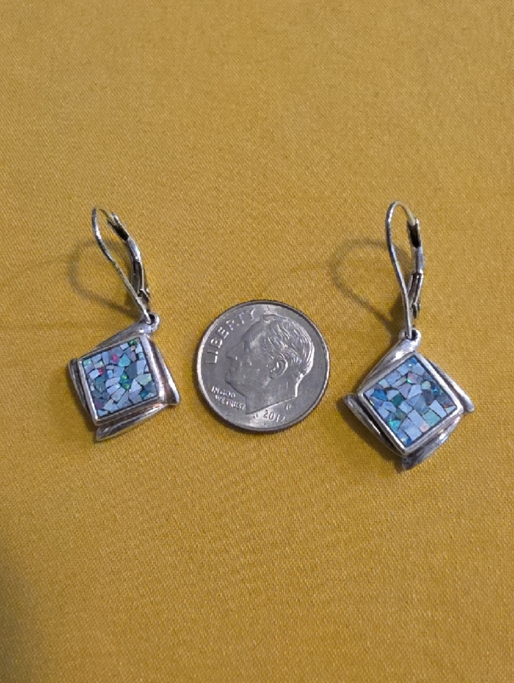 Sterling Silver Australian Mosaic Fire Opal Dangle Earrings by Michelle Albala